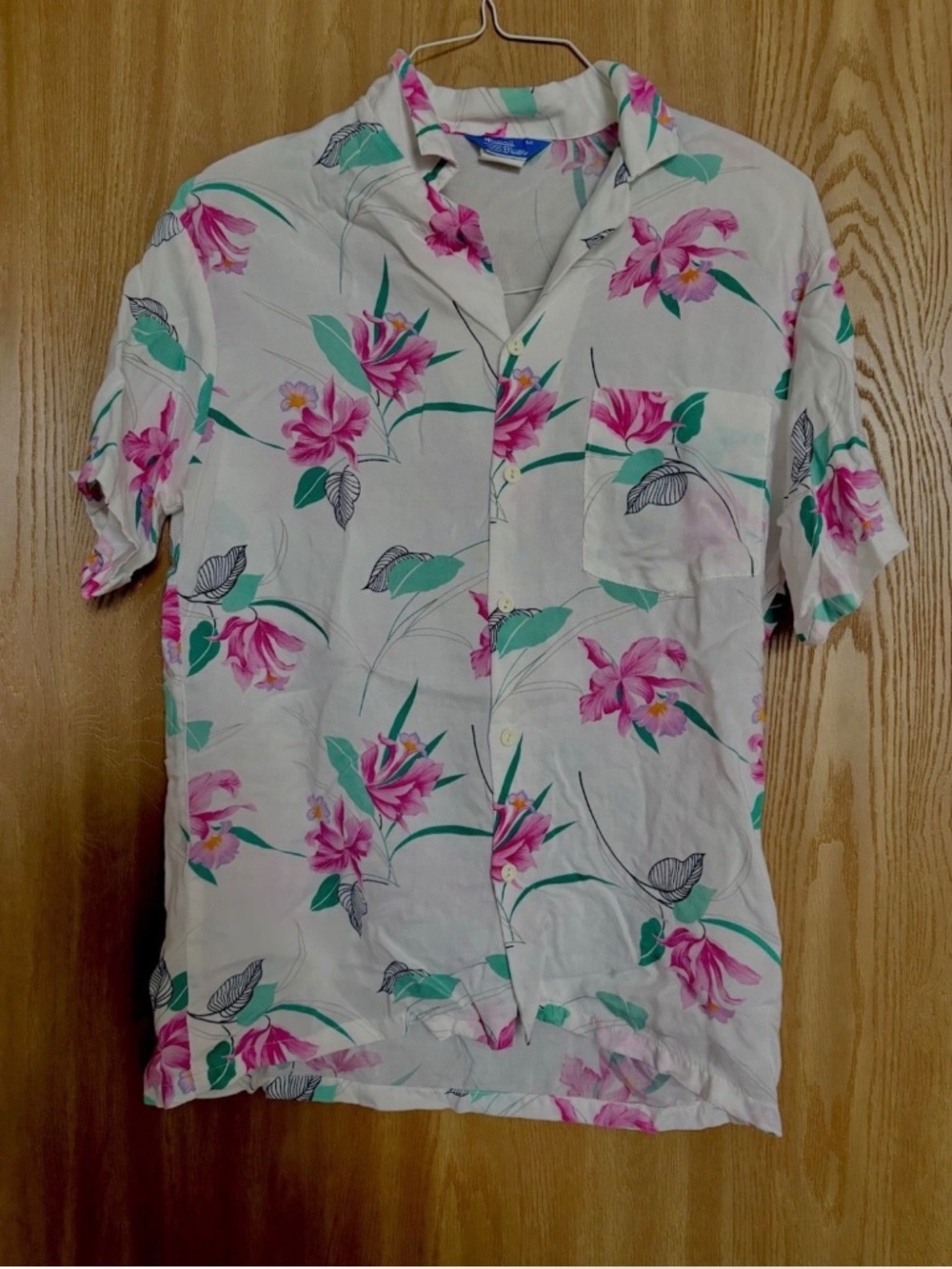 Vintage Hawaii Blues Men’s Rayon Shirt Hawaiian Tropical Floral Resort Wear M
